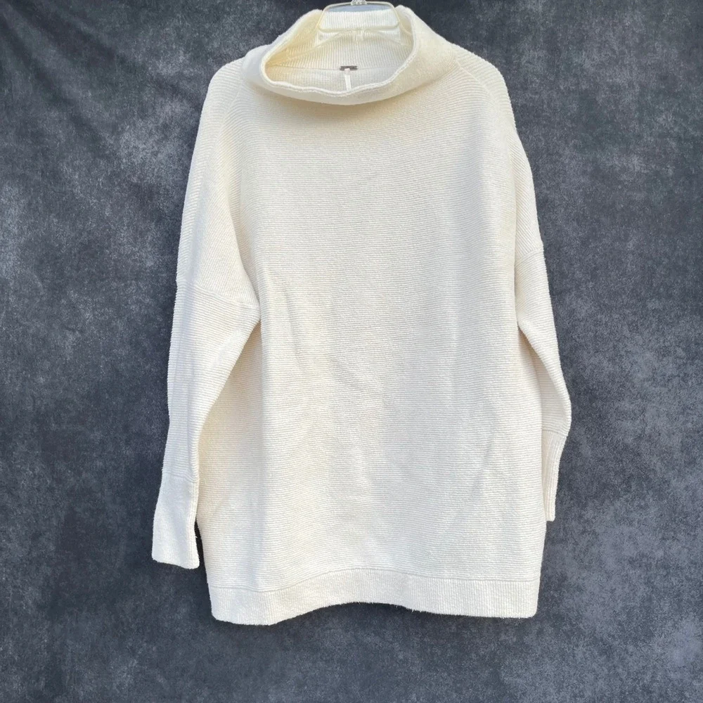 Free People Ribbed Cowl‎ Neck Oversized Sweater Lagenlook Boho Chic Tunic Size L